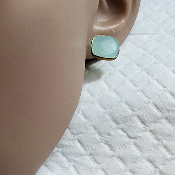 Best Silver, New, 18kGold-Plated Sterling Silver Oval Genuine Moonstone Earrings - Picture 4 of 7